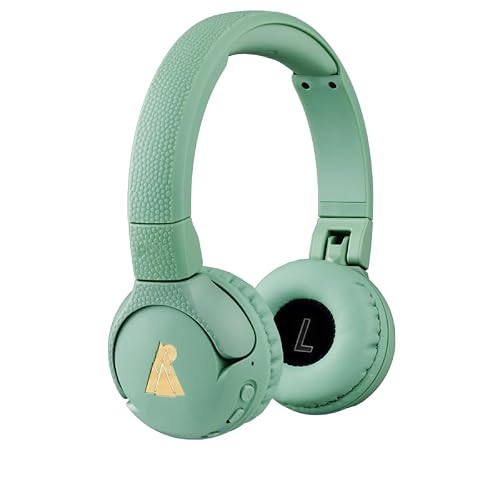 Color Green POGS Drahtloser Bluetooth Kinderkopfhörer | The Gecko 2 | Faltbarer robuster Kinderkopfhörer ab 3 Jahren | Lautstärkebegrenzung 85 dB | Mikrofon | On-Ear | Drahtlose Musik-Sharing-Funktion (rGrün)